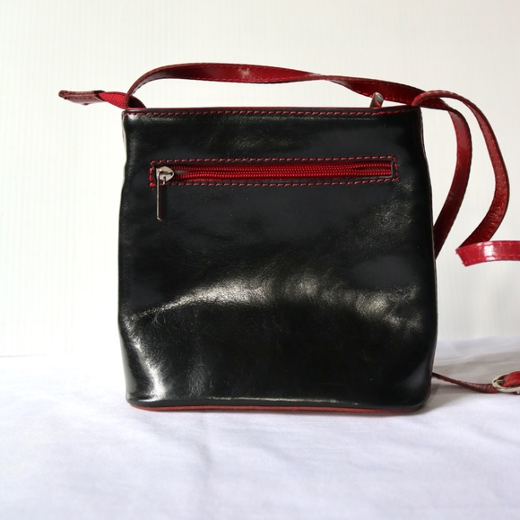 Vera Pelle Black & Red Leather Crossbody Purse Made in Italy Travel - Picture 3 of 8
